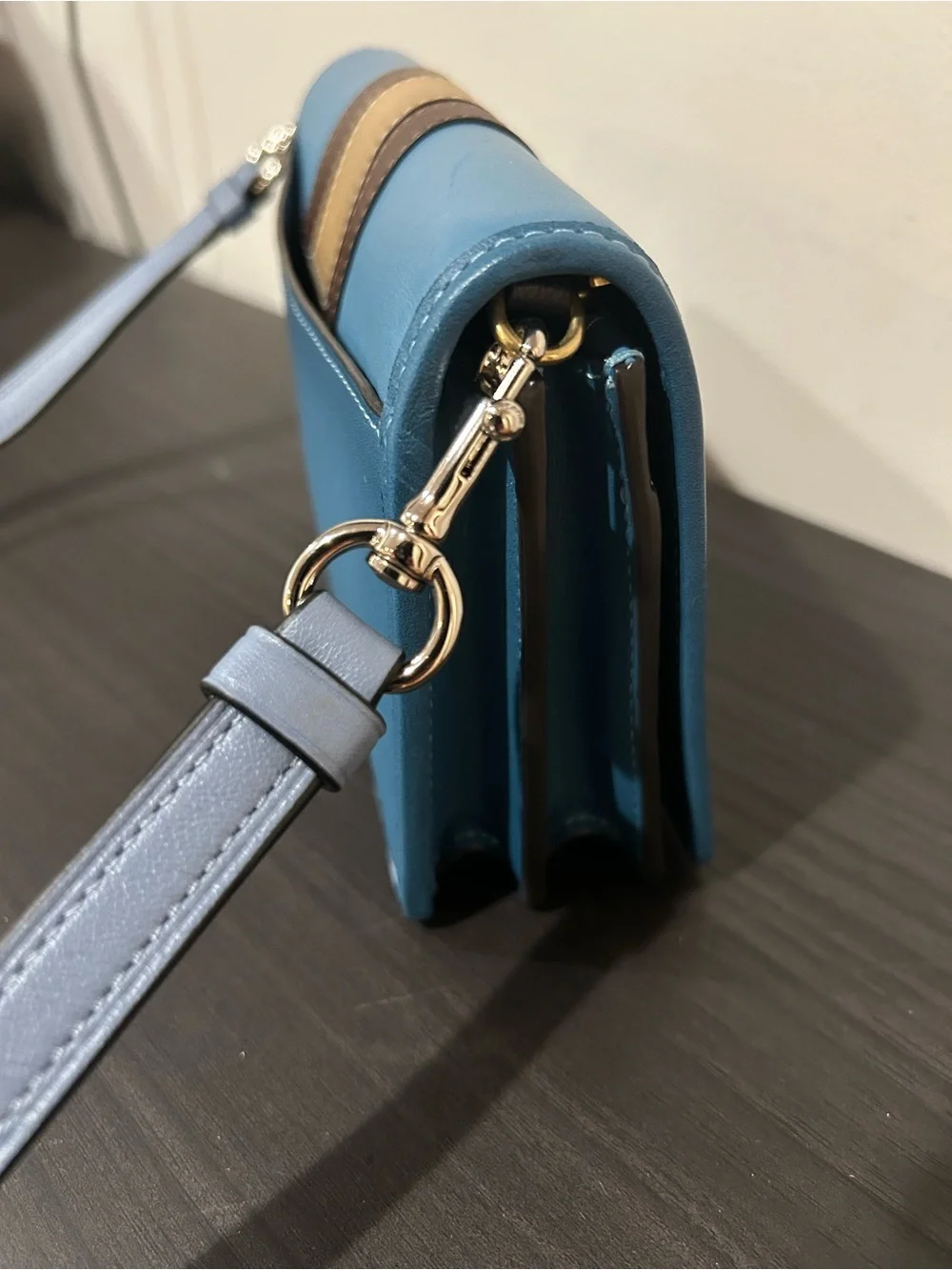 Coach Callie Foldover Chain Clutch With Varsity Stripe EUC
